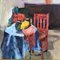 Peinture d'Intérieur avec Chaise Rouge, 1990s, Peinture sur Toile 2