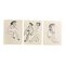 Folk Art Abstract Figures, Marker Drawings, 1970s, Set de 3 1