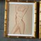 Desnudos femeninos, dibujos en sepia, años 20, enmarcado, Juego de 2, Imagen 2