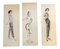 Fashion Illustrations, 1950s, Mixed Media on Paper, Set of 3 1