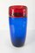 Mid-Century Red and Blue Controlled Bubble Art Glass Vase 12