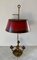 Lámpara Bouillotte de cuerno de tres brazos de latón de Mid-Century con pantalla roja Tole, Imagen 9