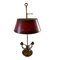 Mid-20th Century Brass Three-Arm Horn Bouillotte Lamp with Red Tole Shade 1