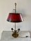 Mid-20th Century Brass Three-Arm Horn Bouillotte Lamp with Red Tole Shade 8