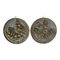 Mid-Century Brass Wall Hanging Medallians Featuring a Greek Key Border and Floral Bouquets, Set of 2 1
