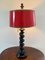Ebonized Oak Barley Twist Table Lamp with Red Lacquered Shade 11