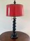 Ebonized Oak Barley Twist Table Lamp with Red Lacquered Shade 7