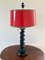 Ebonized Oak Barley Twist Table Lamp with Red Lacquered Shade 12