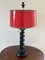 Ebonized Oak Barley Twist Table Lamp with Red Lacquered Shade 2