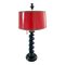 Ebonized Oak Barley Twist Table Lamp with Red Lacquered Shade 1