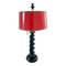 Ebonized Oak Barley Twist Table Lamp with Red Lacquered Shade, Image 1