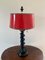 Ebonized Oak Barley Twist Table Lamp with Red Lacquered Shade 10