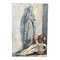 Nature Morte Moderniste avec Statue de la Vierge et Fleurs, 1950s, Peinture sur Toile 1