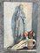 Modernist Still Life with Madonna Statue & Flowers, 1950s, Painting on Canvas 7