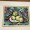 Bodegón de mesa con manzanas y textiles, años 80, Acuarela sobre papel, enmarcado, Imagen 2