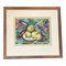 Bodegón de mesa con manzanas y textiles, años 80, Acuarela sobre papel, enmarcado, Imagen 1