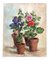 Plantas con flores en macetas, años 70, pintura en lienzo, Imagen 1