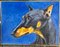 Großer Dobermann Pincher Hundeportrait, 1980er, Gemälde auf Leinwand 7