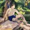 Hombre en traje de baño en Woodland, años 70, Acuarela, Imagen 2