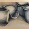 Bodegón con tazas de café de dibujo al pastel, años 80, Obra de arte en papel, enmarcado, Imagen 3