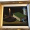 Bodegón con libro y candelabro, años 60, pintura sobre lienzo, enmarcado, Imagen 2