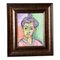 Portrait de Femme, Années 70, Crayon de Couleur sur Papier, Encadré 1