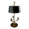 Mid-20th Century Brass Three-Arm Bouillotte Lamp with Black Tole Shade 1