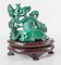 Chinese Carved Malachite Stone Foo Dog with Bats 4