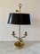 Mid-Century Brass Bouillotte Double Dolphin Table Lamp with Black Tole Shade, Image 7
