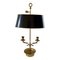Mid-Century Brass Bouillotte Double Dolphin Table Lamp with Black Tole Shade, Image 1