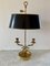 Mid-Century Brass Bouillotte Double Dolphin Table Lamp with Black Tole Shade 12