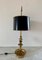 Mid-Century Brass Bouillotte Double Dolphin Table Lamp with Black Tole Shade 10