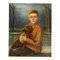 Young Boy with His Dachshund Portrait, 1960s, Paint, Image 1