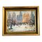 Paisaje urbano nevado con figura, años 50, pintura, enmarcado, Imagen 1