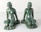 Art Deco Verdigris Patina White Metal Bookends attributed to Frankart, 1930s 3