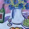 Bodegón rosa modernista de frutas y flores, años 90, Pintura sobre lienzo, Imagen 3