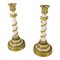 19th Century French Empire Gilt Bronze and White Marble Candlesticks, Set of 2 1