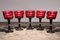 Captains Bar Chairs with Red Leather Upholstery and Steel Bases, 1970, Set of 5, Image 1