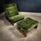 Mid-Century Armchair & Footstool Green Fabric with Oak, Image 1