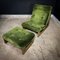 Mid-Century Armchair & Footstool Green Fabric with Oak 2