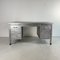 Vintage Doppelter Schreibtisch aus poliertem Stahl & Metall mit Messinggriffen 1