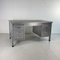 Vintage Doppelter Schreibtisch aus poliertem Stahl & Metall mit Messinggriffen 2