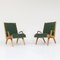 Armlehnstühle aus Eschenholz & Grünem Stoff, 1950er, 2er Set 1