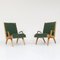 Ash and Green Fabric Armchairs, 1950s, Set of 2 1