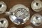 Caraffa in argento con 6 bicchieri, anni '50, set di 7, Immagine 5