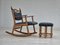 Danish Oak Rocking Chair with Footstool, 1960s, Set of 2 1