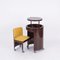 Italian Brown Vanity Table with Yellow Seat from Studio Kastilia Silvi, 1970s, Set of 2 3