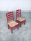 Rustic Red High Ladder Back Wood & Rush Chair Set, 1930s, Set of 2 25
