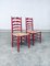 Rustic Red High Ladder Back Wood & Rush Chair Set, 1930s, Set of 2 27