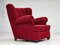 Danish Relax Armchair in Red Cotton, Wool & Oak Wood, 1960s 1